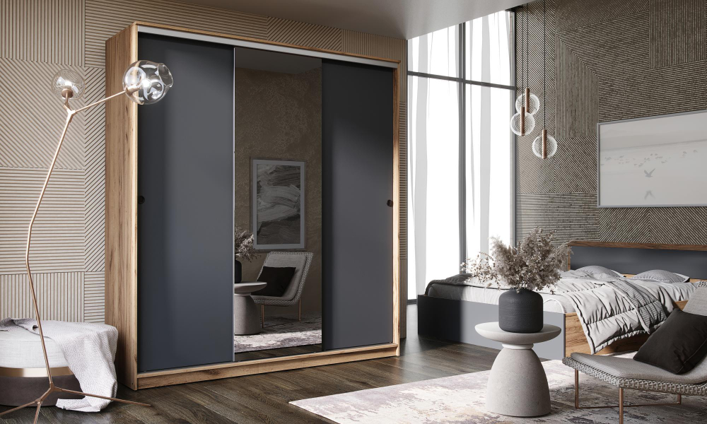 Шкаф-купе Альянс 1,5 м, Графит, Дуб крафт