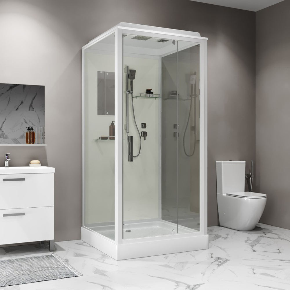 Душевая кабина Niagara Standart ST90/15Q (90х90х215) квадрат,поддон 15см,распашная,проф.белый,3 места
