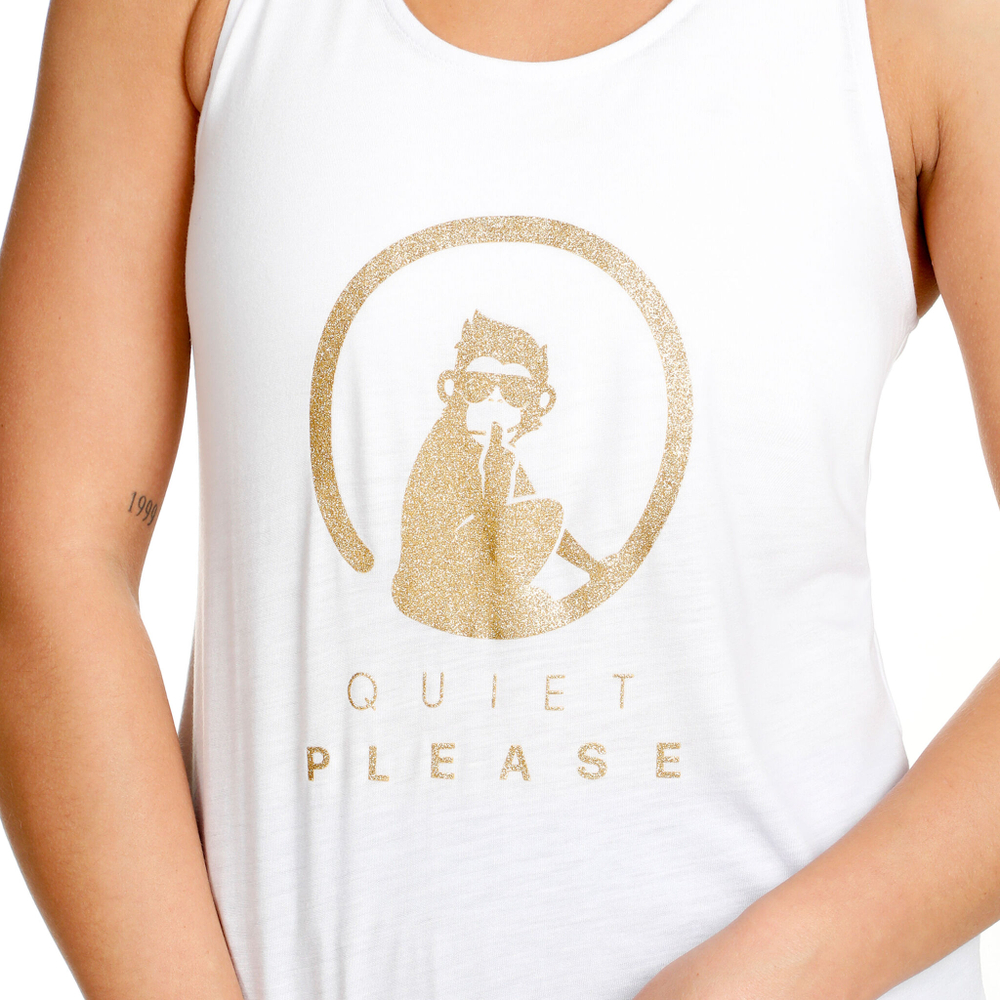 Женская теннисная майка Quiet Please Retro Racerback Tank Top Women - White, Gold