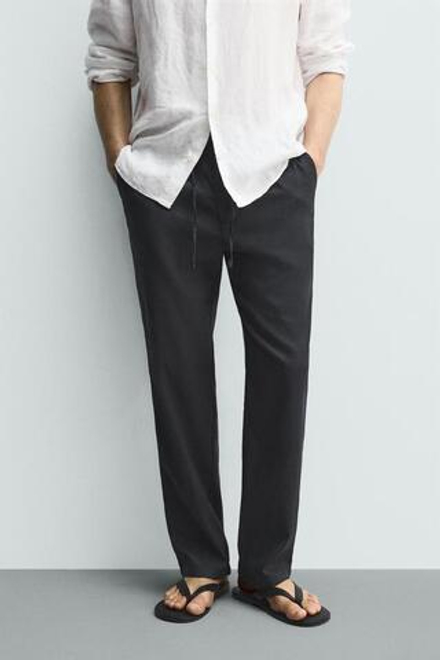 ZARA БРЮКИ RELAXED FIT ИЗ ХЛОПКА И ЛЬНА, МОРСКОЙ СИНИЙ