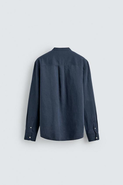 ZARА РУБАШКА RELAXED FIT ИЗ ЛЬНА И ХЛОПКА, ГЛУБОКИЙ СИНИЙ