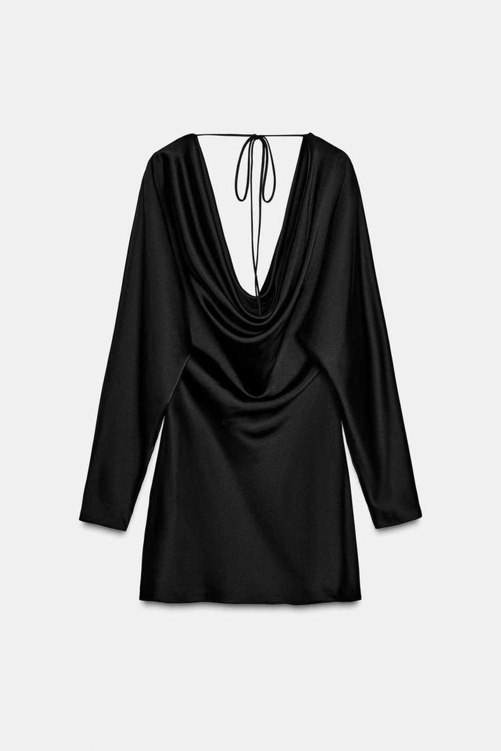 ZARA АТЛАСНОЕ ПЛАТЬЕ С ДРАПИРОВАННЫМ ВЫРЕЗОМ, ЧЕРНЫЙ