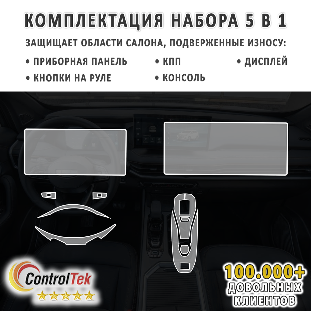 Geely Okavango (2024) - комплект защитных пленок 5 в 1. Пленка защитная ControlTek HYBRID со слоем TOP COAT. Толщина: 6 mil. (175 мкм.)
