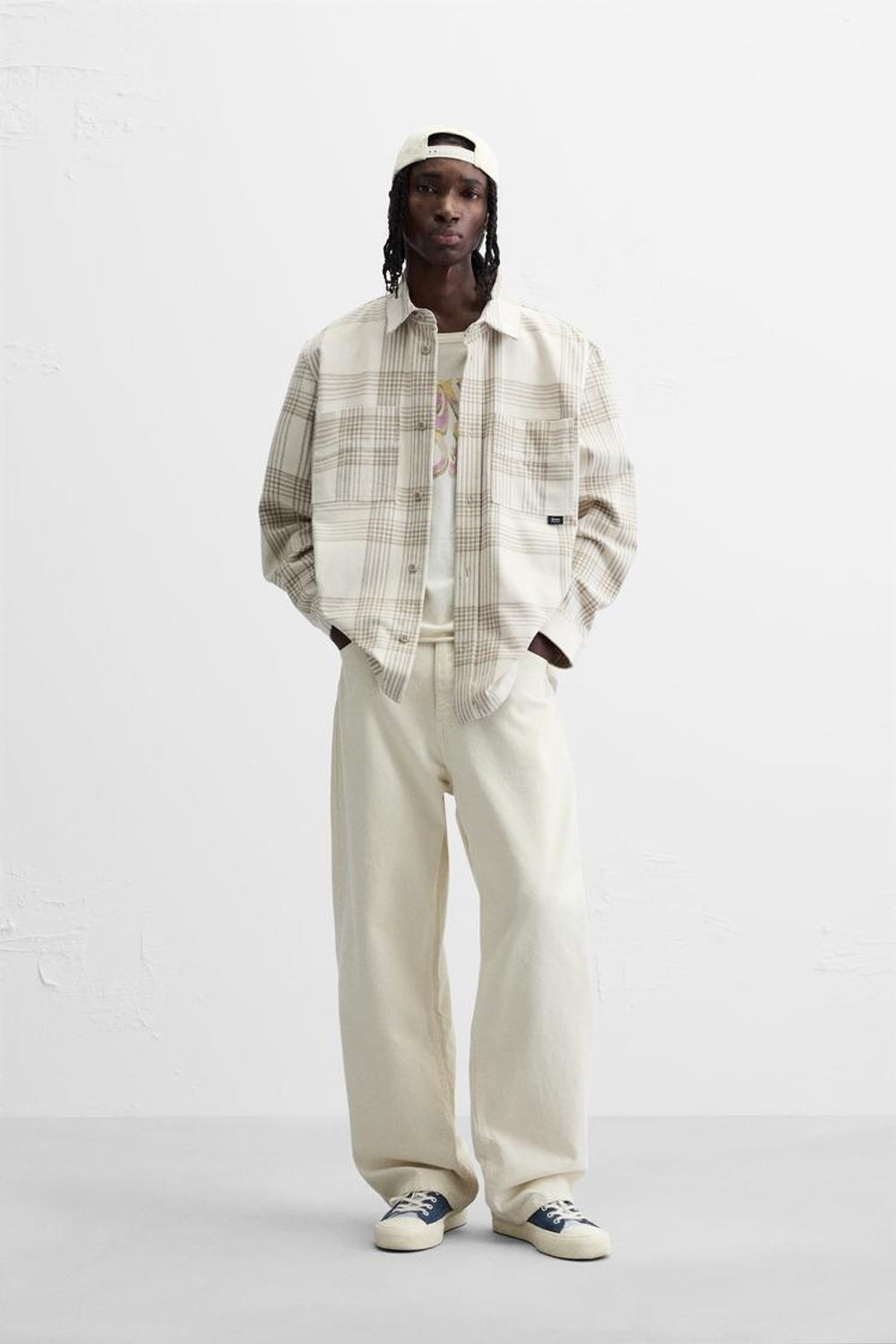 ZARА РУБАШКА ИЗ ФЛАНЕЛИ В КЛЕТКУ, БЕЖЕВЫЙ