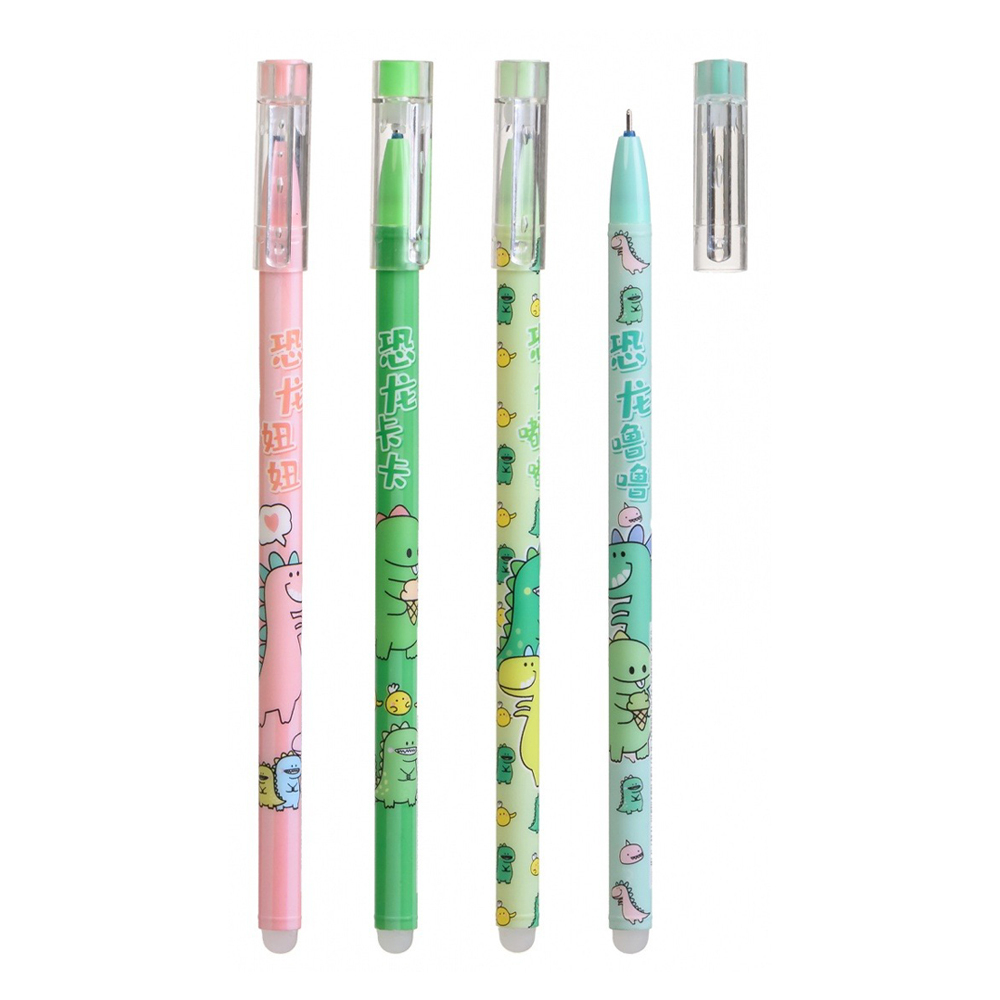 Ручка гелевая, пиши-стирай, Basir, синие чернила, серия "Динозаврики", цветной корпус, 12 шт