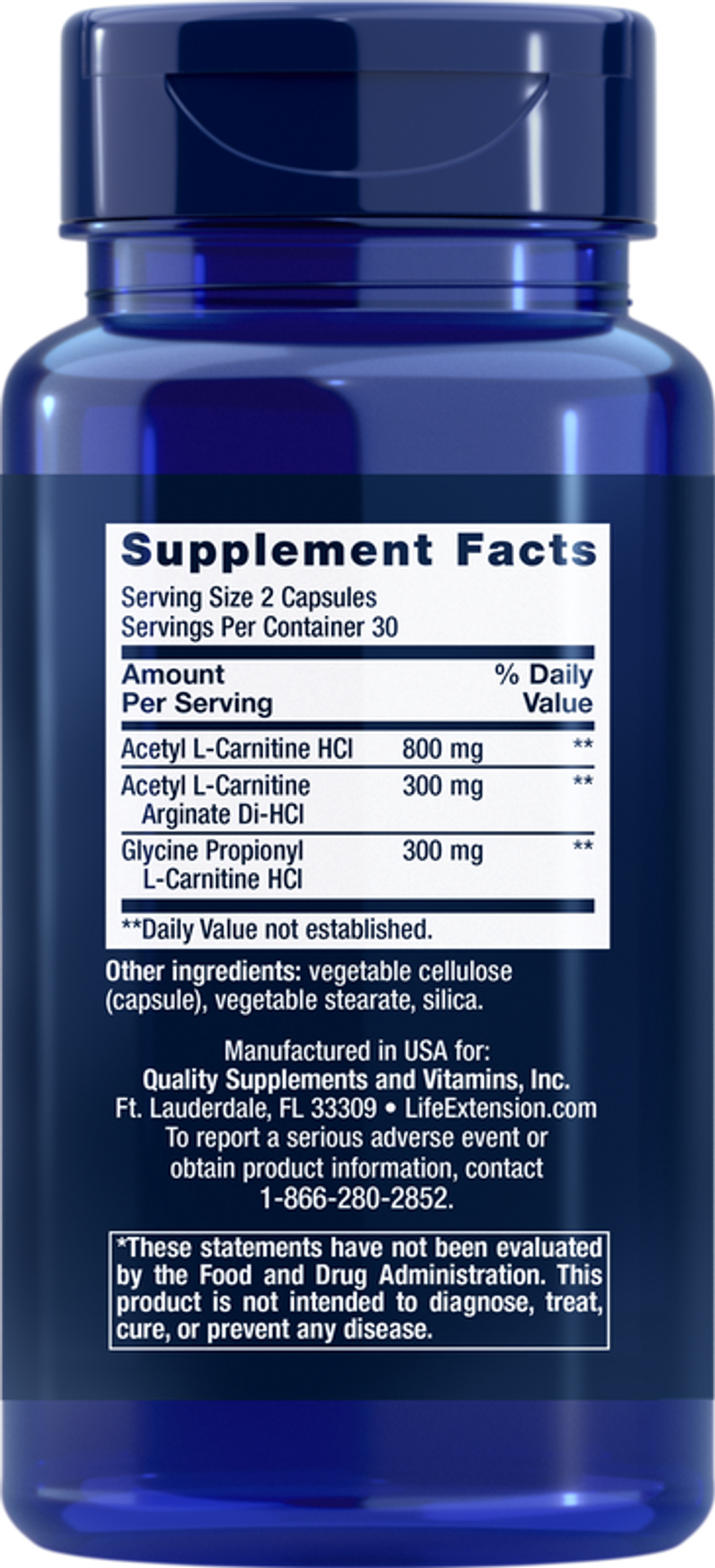 L-Carnitine 500 mg 30 капсул Life Extension