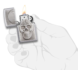Зажигалка Zippo Skull Design с покрытием Brushed Chrome, латунь/сталь, серебристая, 38x13x57 мм