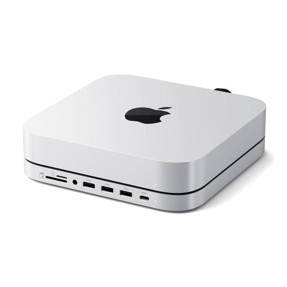 USB-Хаб-подставка с отсеком для SSD Satechi для Mac mini (M1, M2 | 2020–2023) и Mac Studio (ST-GMMSH) Подключение: встроенный плоский кабель USB-C. Порты: USB-C 3.2 Gen 2, USB-A 3.2 Gen 2, 2 USB-A 3.2 Gen 1, microSD UHS-I, SD UHS-I, разъём 3,5 мм. Есть от