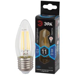 Лампа светодиодная ЭРА F-LED B35-11w-840-E27 11Вт филамент свеча нейтральный белый свет Е27 | Филаментные декоративные
