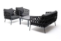 "Диего" лаунж-зона 4-местная плетеная из роупа со столиком "Канны" цвета "дуб", основание дуб, роуп бежевый