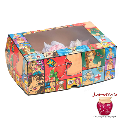 Упаковка для капкейков "Pop-art Клубничка" с окном (6 ячеек)