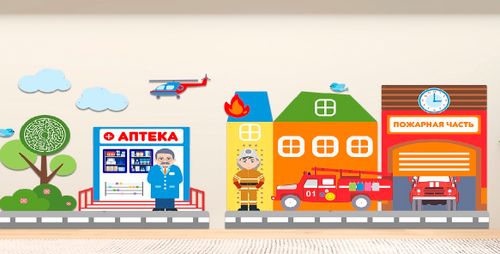 Декоративно-развивающая панель  «Пожарная часть, Аптека»