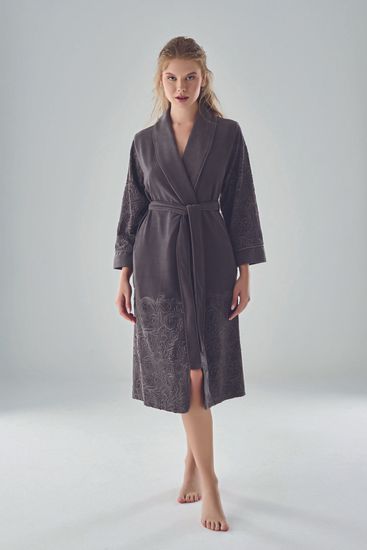 8715 Халат женский велюровый Nusa Niki Kadife M графит с воротником