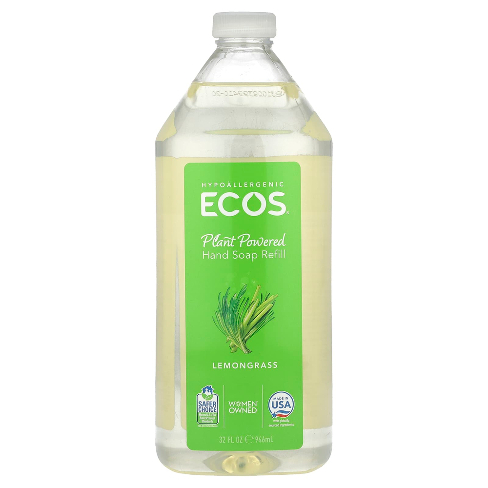 Earth Friendly Products, Ecos®, запасное мыло для рук на растительной основе, лемонграсс, 946 мл (32 жидк. Унции)