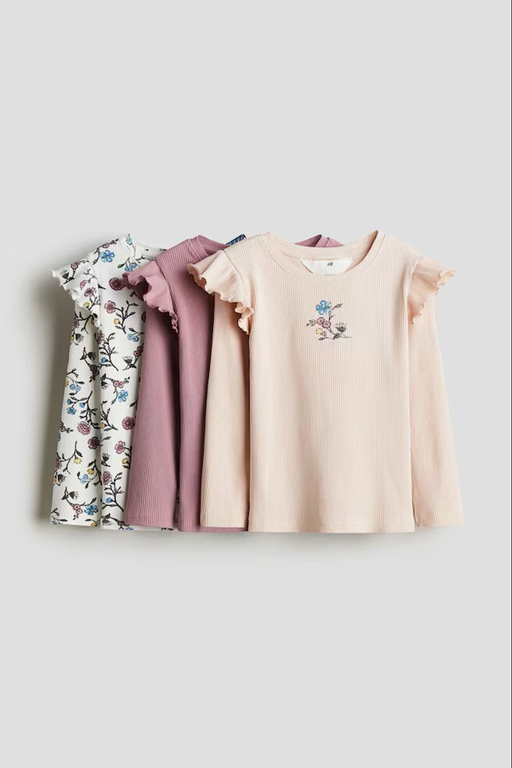 H&M Набор из трех хлопковых футболок, пудрово-розовый