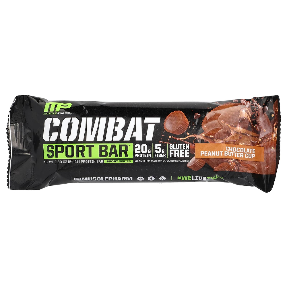MusclePharm, Combat Sport Bar, шоколадный батончик с арахисовым маслом, 12 батончиков, 54 г (1,90 унции)