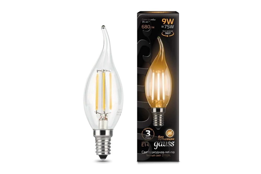 Лампа Gauss LED Filament Свеча на ветру E14 9W 680lm 2700K 104801109