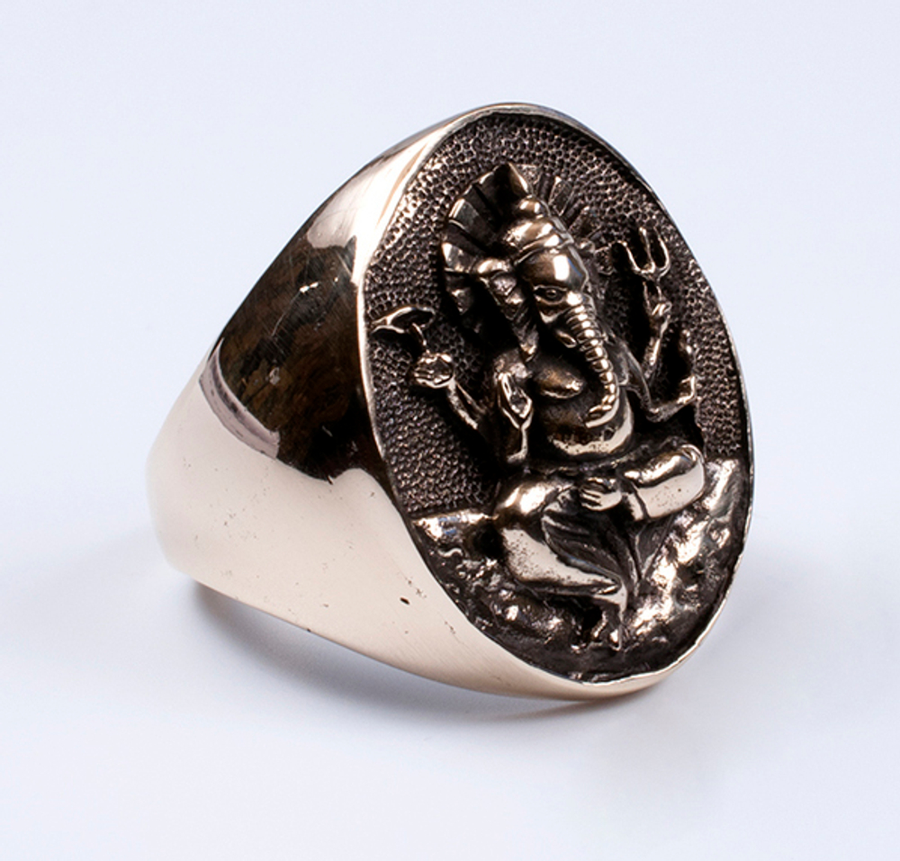 Широкий мужской бронзовый перстень размер 20 мм "Ганеша" RH00394