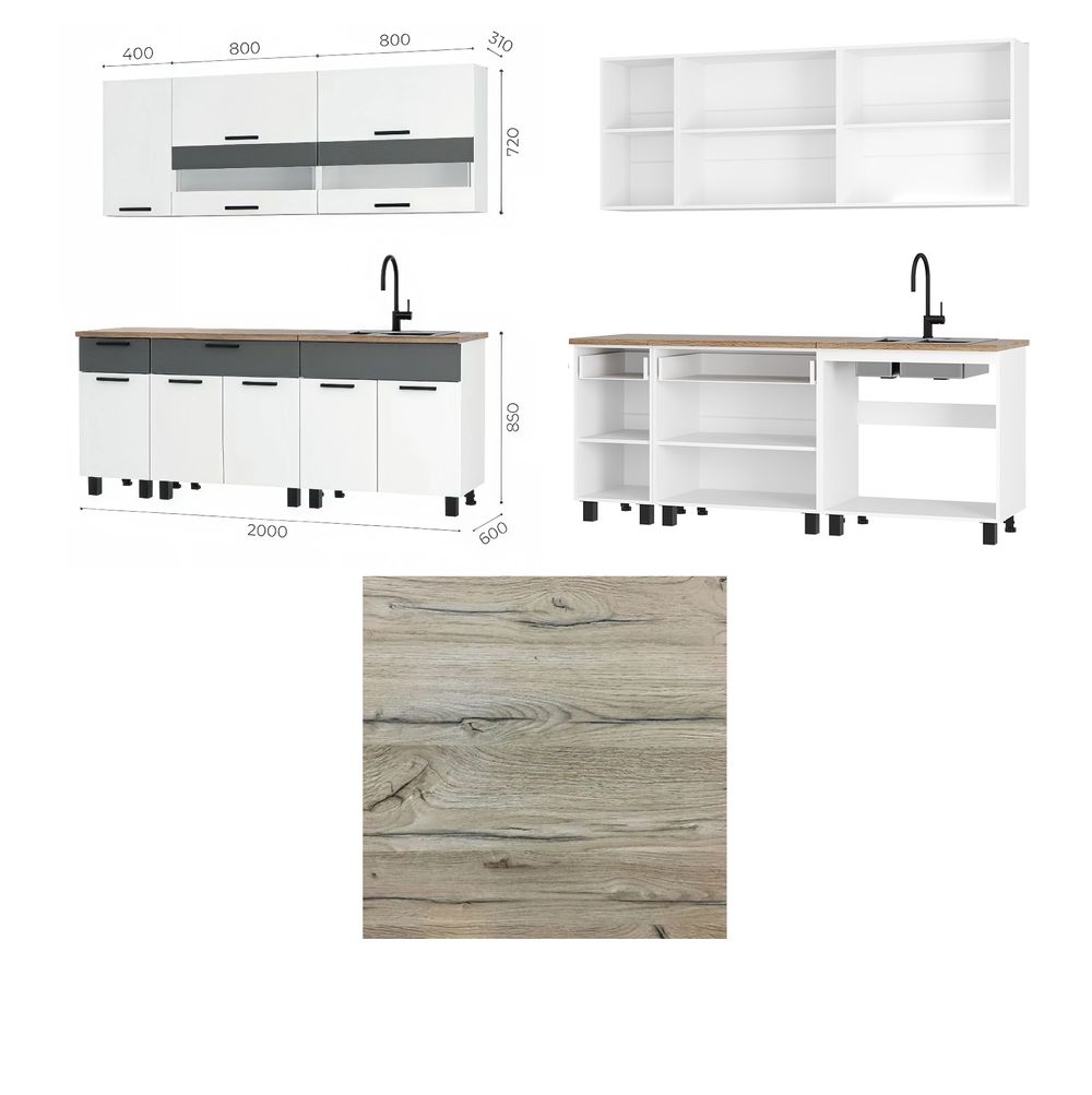 Кухня Монтана белый/графит/дуб кера 2,0м