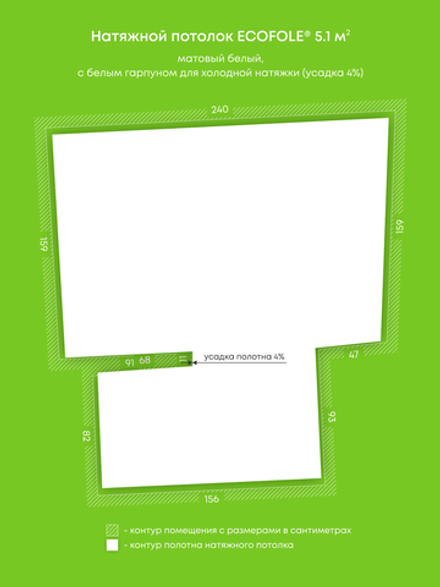 Матовый натяжной потолок 5.1 м2