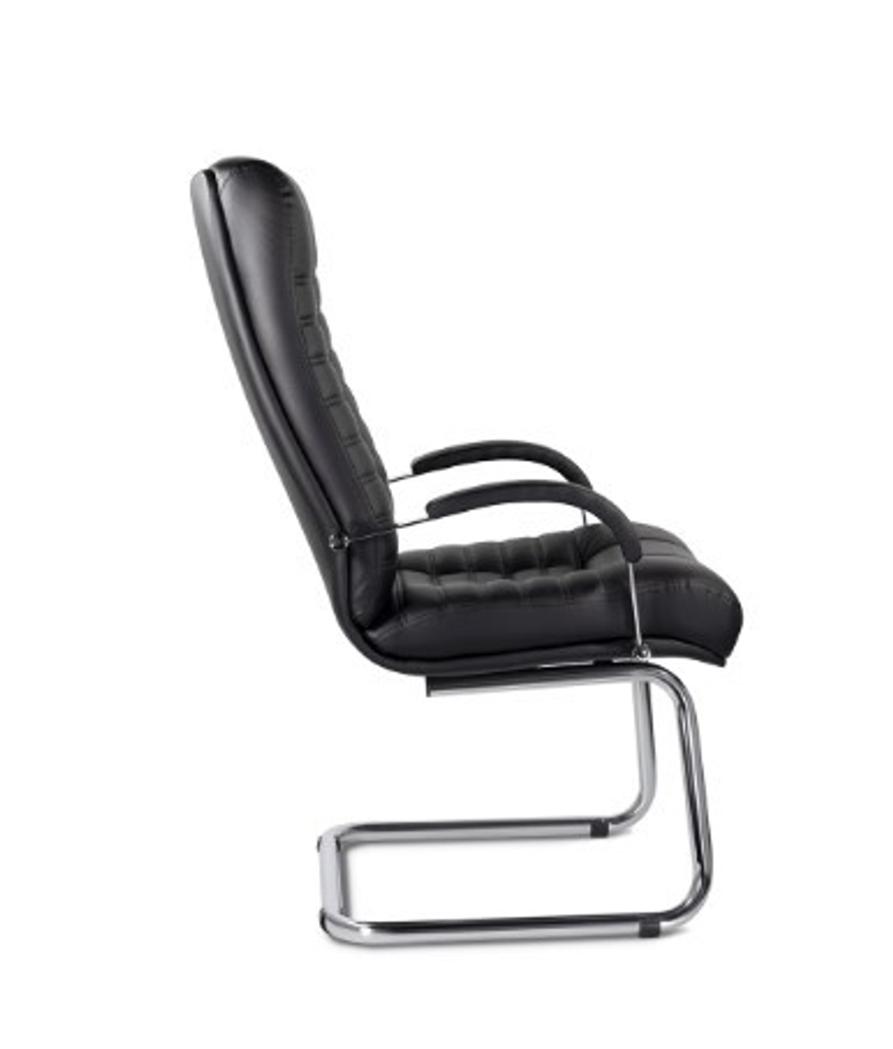 Кресло Атлант, высокая спинка, хром полозья, экокожа Santorini, черное