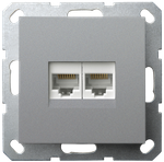 Интернет-розетка RJ45 двойная с накладкой, цвет Алюминий