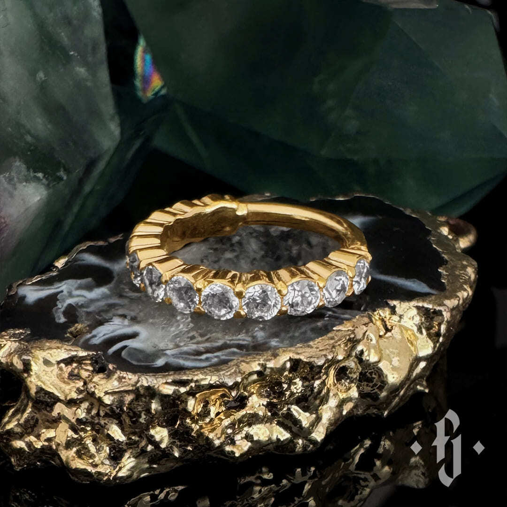 Кликер "Shine" с камнями 1.75мм - Желтое золото - White CZ