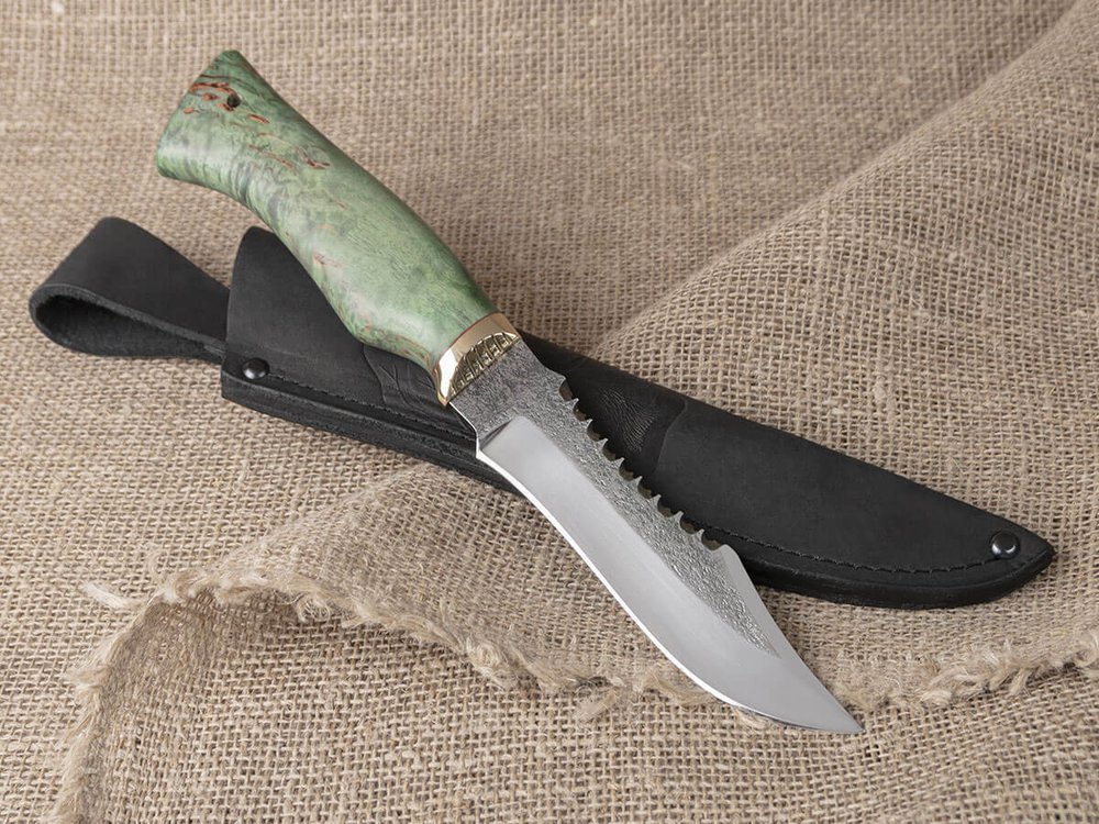 Нож "Щукарь", сталь Bohler N690, рукоять зеленая стабилизированная береза