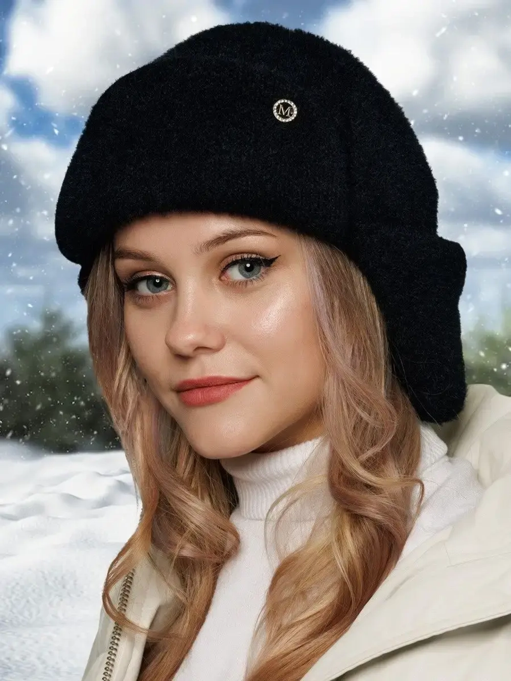 Шапка ушанка зимняя вязаная на флисе