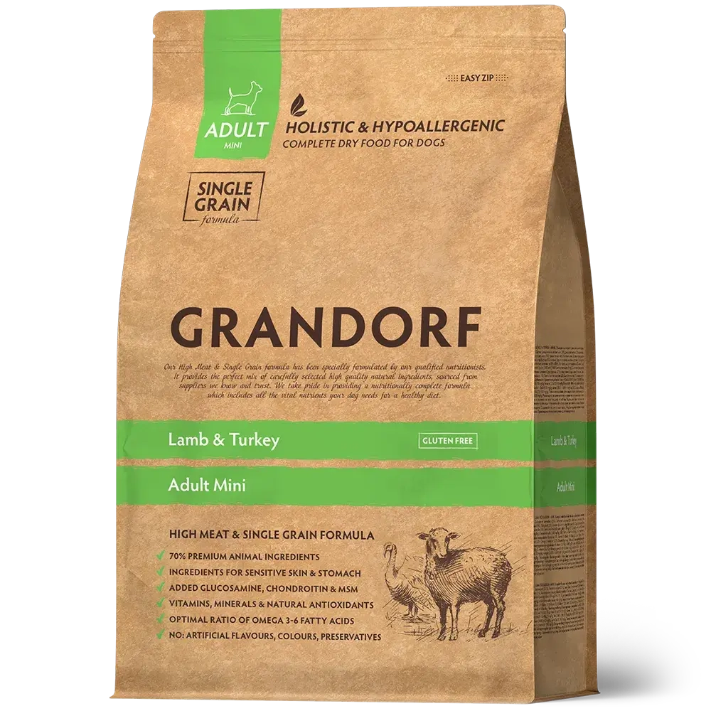 GRANDORF Adult Mini (Lamb & Turkey) для мелких пород, ягнёнок с индейкой (чувствительное пищеварение, склонность к аллергии)