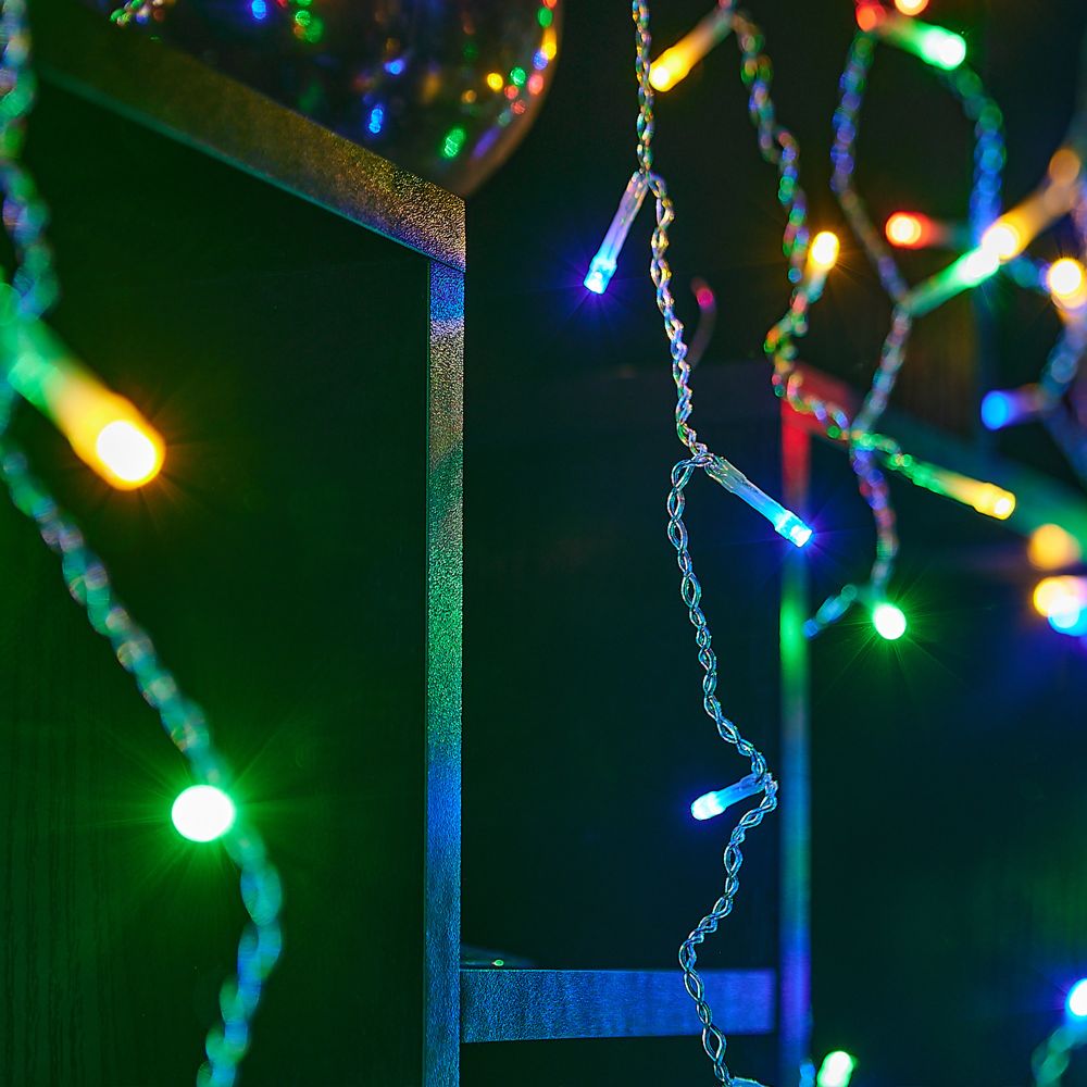 ULD-B6007-300-DTA MULTI IP44 Бахрома светодиодная. 6м. 300 светодиодов. Разноцветный свет. Провод прозрачный. ТМ Uniel