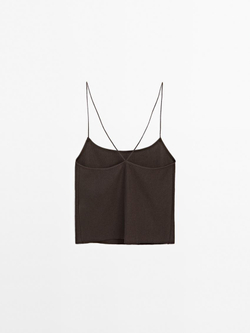 Massimo Dutti Топ на тонких бретелях с рельефным узором, коричневый