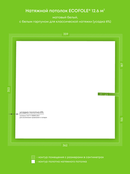 Натяжные потолки 12.6 м2, 3.9 м2, 3.4 м2