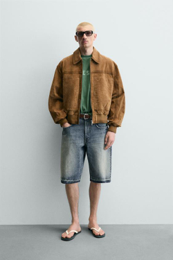 ZARA ДЖИНСОВЫЕ ШОРТЫ BAGGY FIT С МЕТАЛЛИЧЕСКИМИ ЗАКЛЕПКАМИ, СИНИЙ