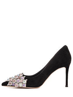 Женские замшевые туфли черные с камнями