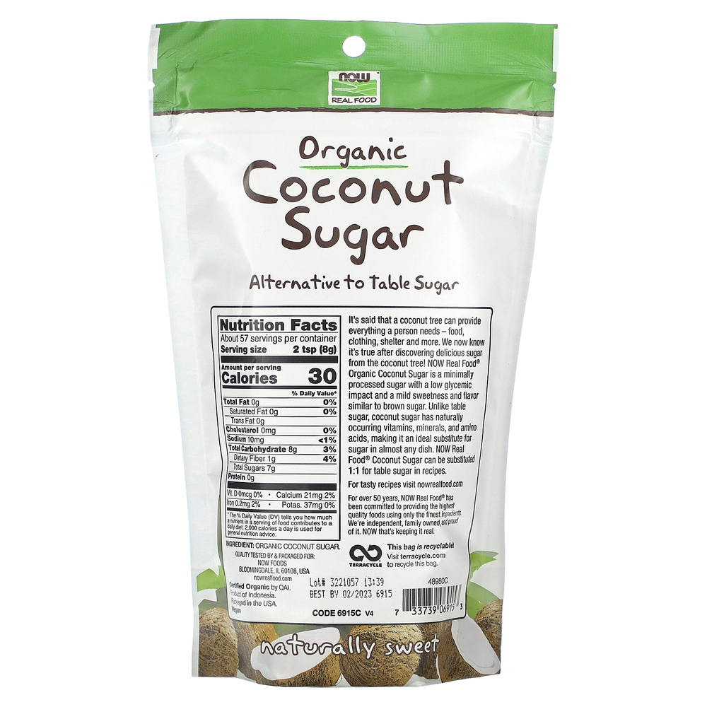 NOW Foods, Real Food, органический кокосовый сахар, 16 унций (454 г)