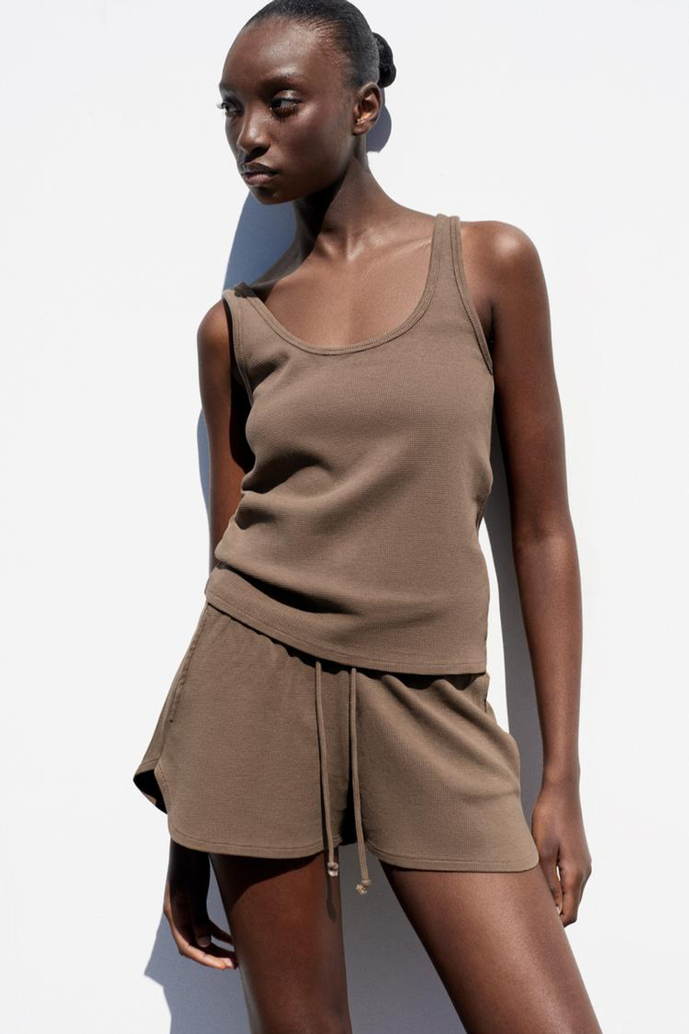 ZARA ТОП БЕЗ РУКАВОВ, СЕРОВАТО-КОРИЧНЕВЫЙ