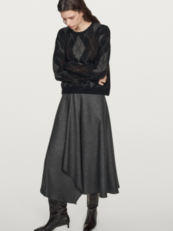 Massimo Dutti Расклешенная юбка миди из смесовой шерсти со складками, серый