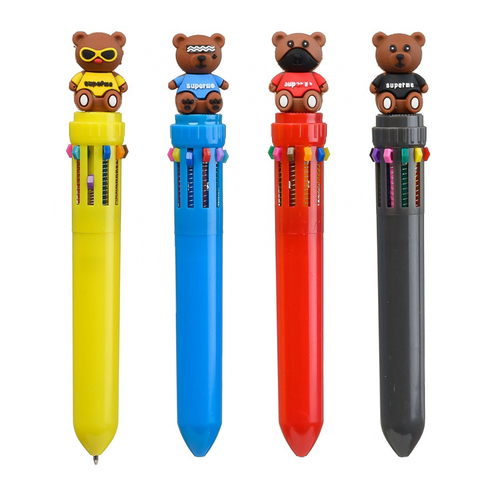 Ручка шариковая, автоматическая, 10в1, Basir, серия "МИШКА superme", 10-ти цветная, с резиновой фигуркой, 36 шт