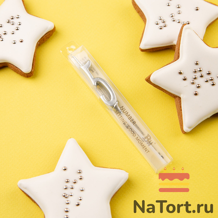 Свеча для торта мини, цифра 5 (серебро, 4,5 см)