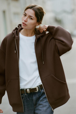 ZARA ХУДИ НА ШНУРКАХ, КОРИЧНЕВЫЙ