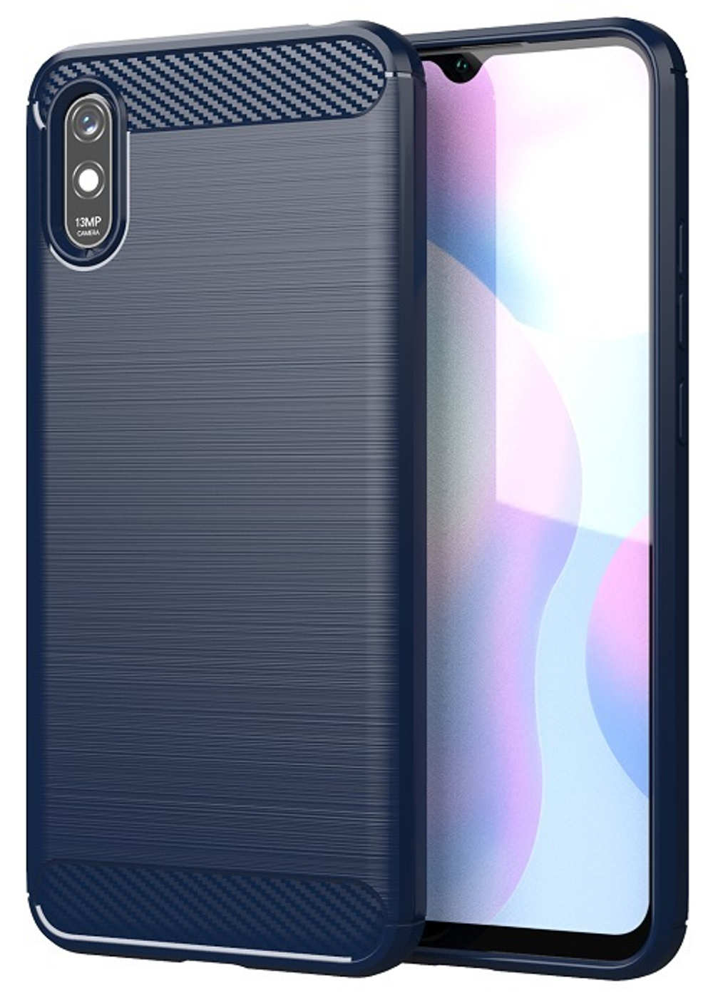 Чехол синего цвета на Xiaomi Redmi 9a, серии Carbon от Caseport