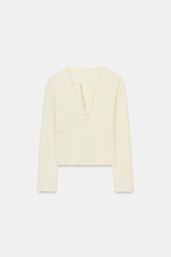 ZARA ФУТБОЛКА В РУБЧИК С ДЛИННЫМИ РУКАВАМИ, ЭКРЮ