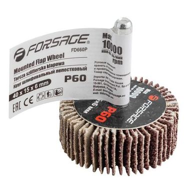 Круг шлифовальный лепестковый (P60, 40х15мм, цанга 6мм, max 10 000 об/мин) Forsage F-FD660Р