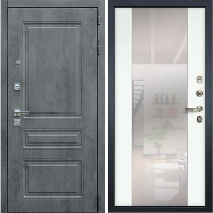 Входная металлическая дверь с зеркалом Лекс Классик Соната Бетон темный / Большое зеркало Шагрень белая
