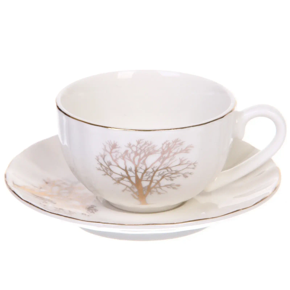 Кофейный набор 12 предметов «Золотая коллекция» (6 кружек 90мл+6 блюдец), дерево, волна
