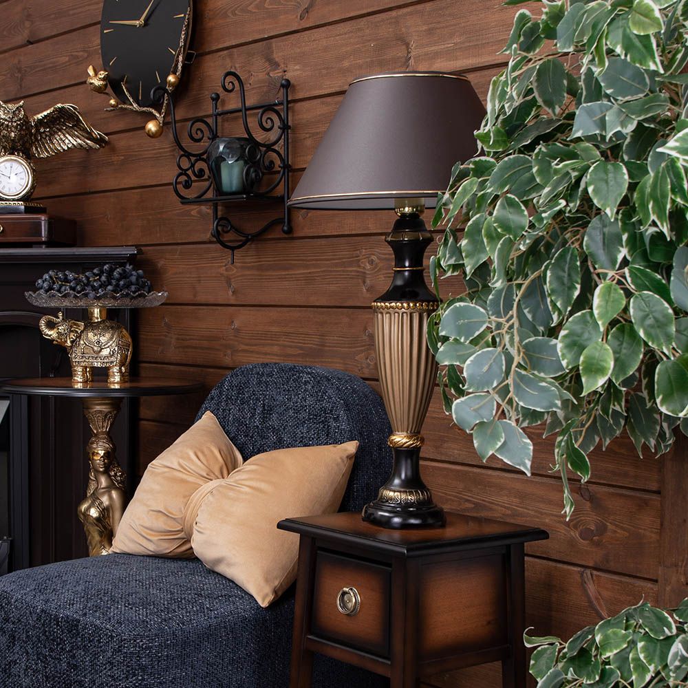 Настольная лампа Ваза Ребристая Бронза с абажуром №38 Мокко