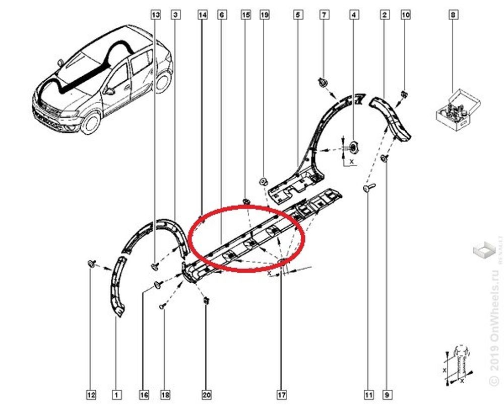 Накладка порогов декор. Renault Sandero II Stepway прав. (Renault)