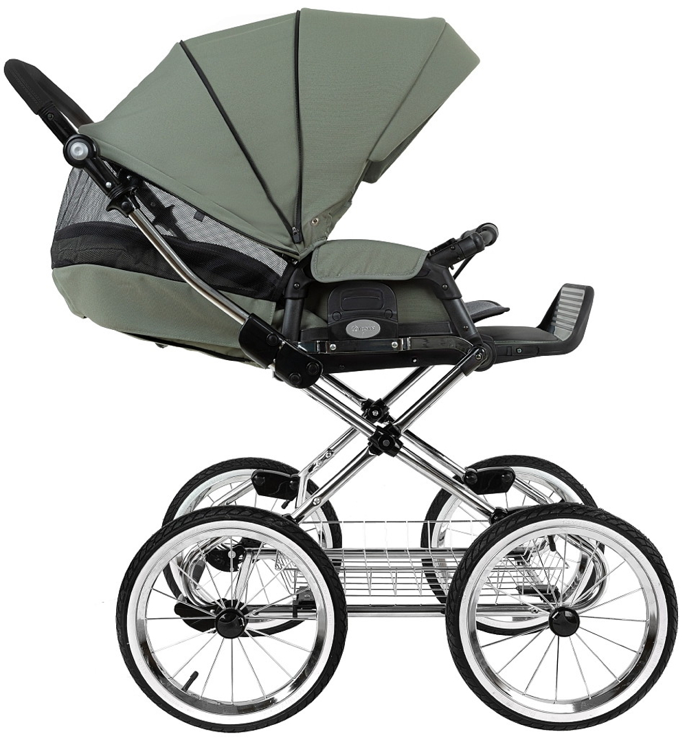 Детская коляска Roan Bass Next Classic d14 2.0 3 в 1 с автокреслом Pituso Baesa Pro Black,Beige Canopy BSNC/92/2 Sage Green/Black/руч.Black