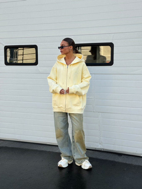 Желтая хлопковая оверсайз худи на молнии